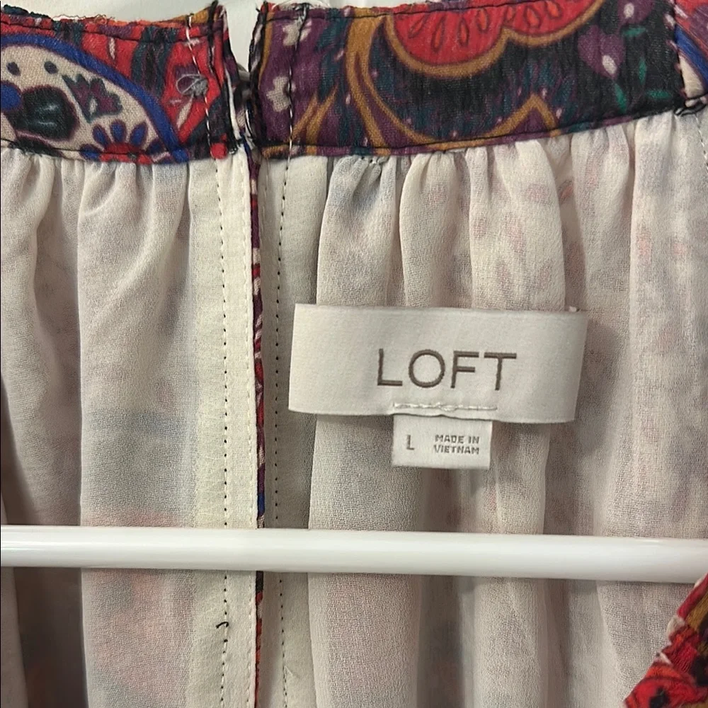 LOFT Relaxed Ruffled Red and Black Blouse - Picture 2 of 6